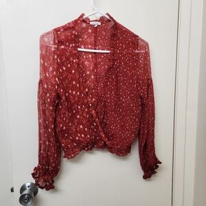 Poupette St Barth Red Silk Plunge Top